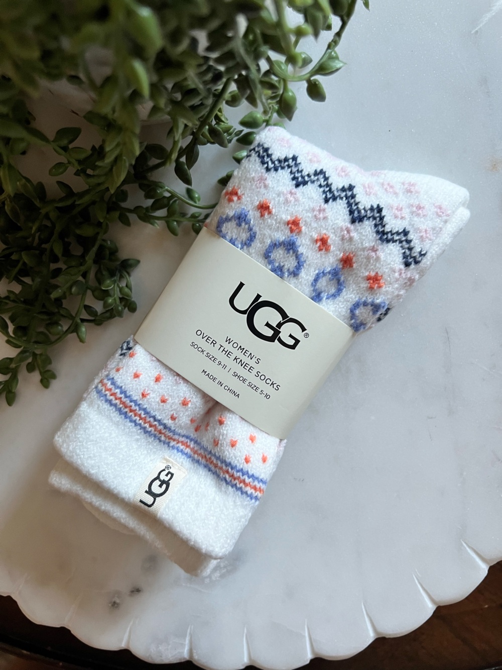 UGG White Fair Isle Over-the-Knee Socks NWT
